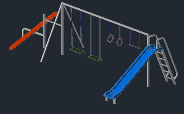دانلود فایل اتوکد ایستگاه چندبخشی بازی پارک کودک سه‌بعدی DWG | 3D Childrens Park Games Station Multiple